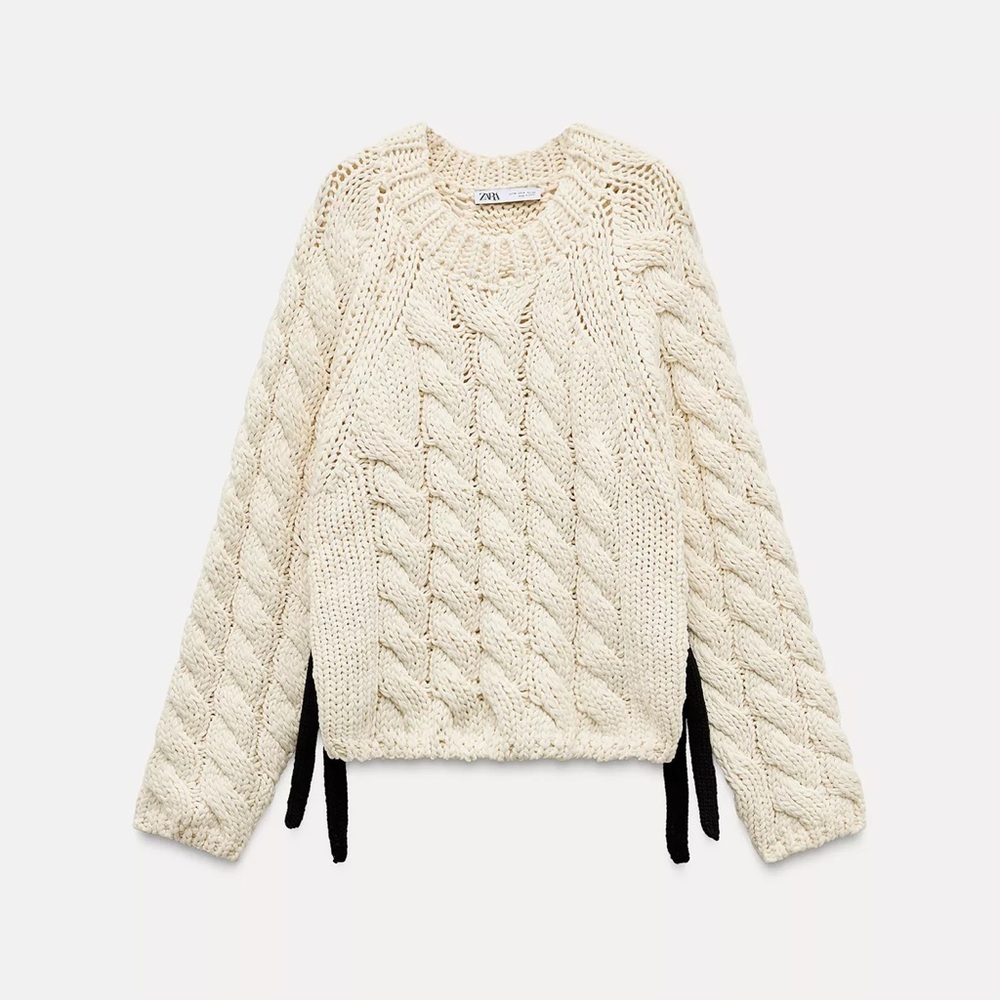 Zara Cable Knit Sweater with Side Straps Size S